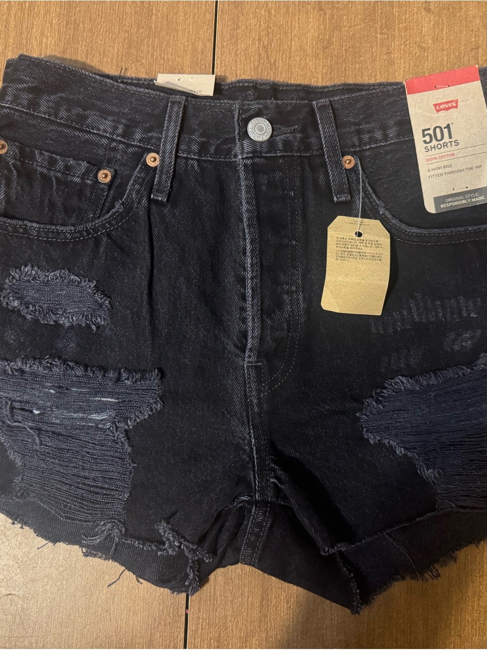 Levi's Black Distressed 501 Women's Denim Shorts